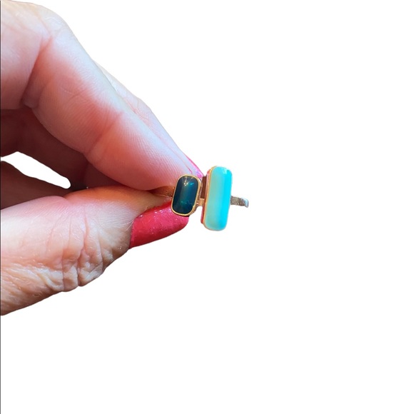 Retro Gold Toned Cuff Blue Stones Ring - Picture 4 of 4